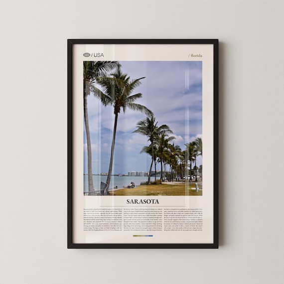 Sarasota Florida Palm Trees Beachfront Photo Travel Editorial Poster