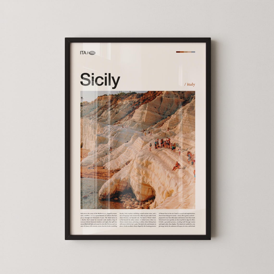 Sicily Italy White Limestone Cliffs With Beachgoers Photo Poster