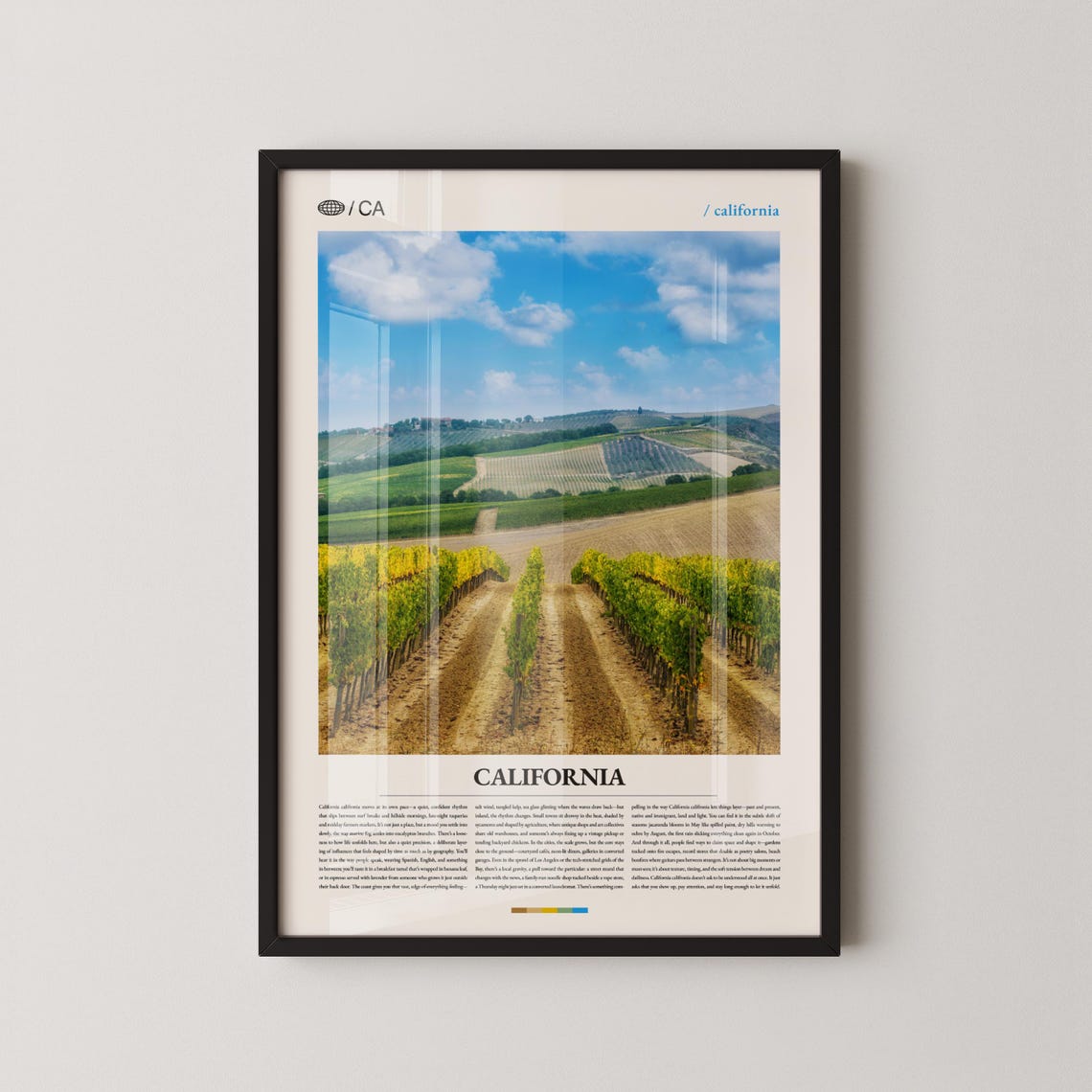 California Vineyard Rows Rolling Hills Photo Poster Wine Country
