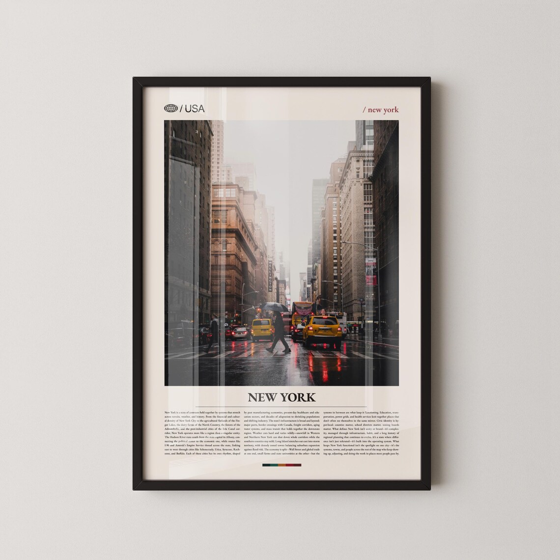 Rainy New York Street Yellow Taxis Manhattan Umbrella Travel Poster
