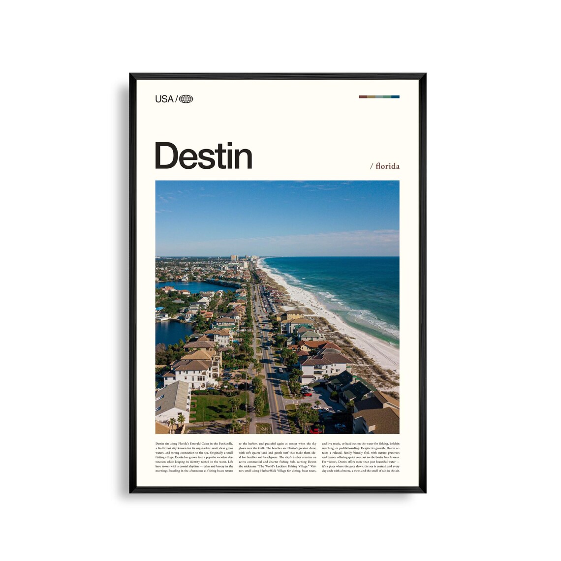 Destin Florida Beachfront Aerial Photo Minimalist Travel Poster