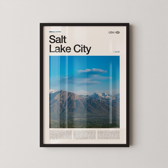 Salt Lake City Wasatch Mountains Blue Sky Utah Travel Poster