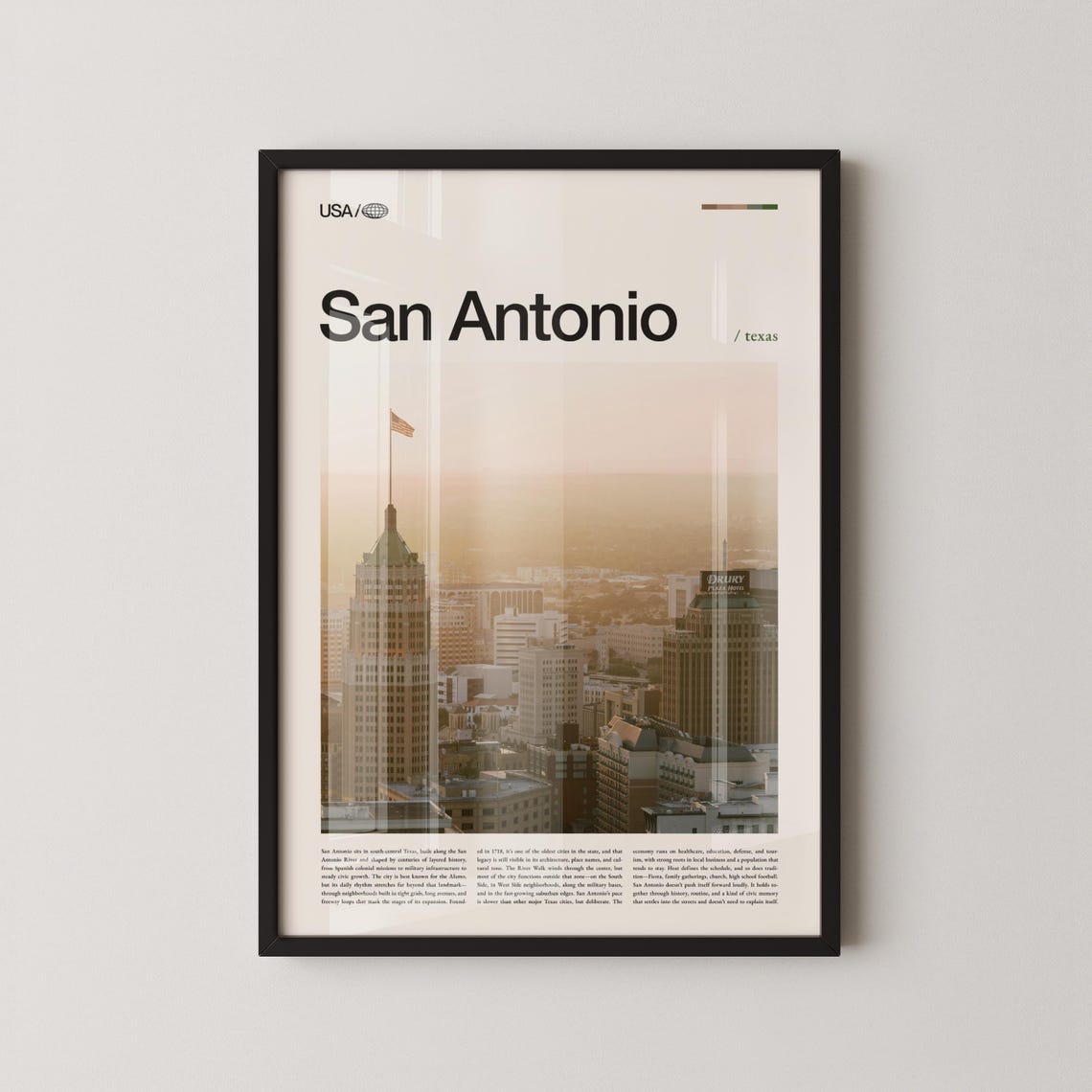 San Antonio Texas Skyline With Copper Green Tower Travel Poster