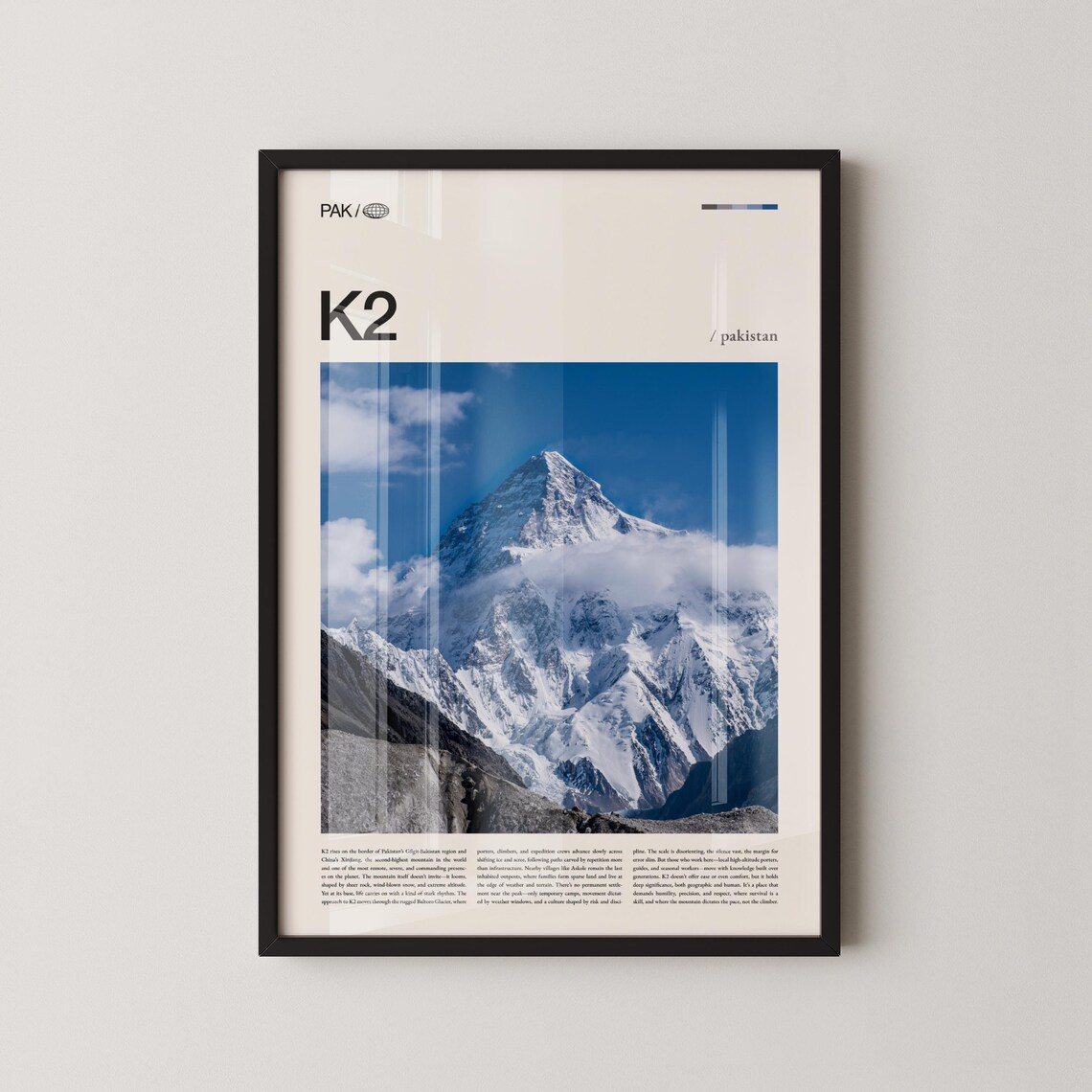 Mighty K2 Karakoram Peak Pakistan Blue Sky Mountain Travel Poster