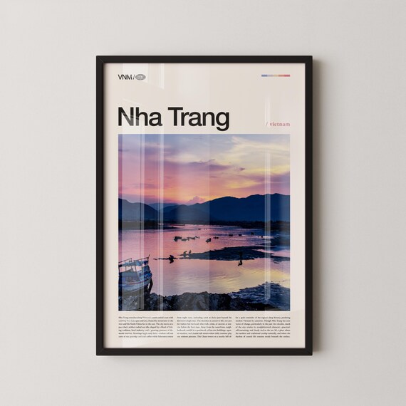 Nha Trang Vietnam Coastal Sunset Fishing Boats Travel Poster