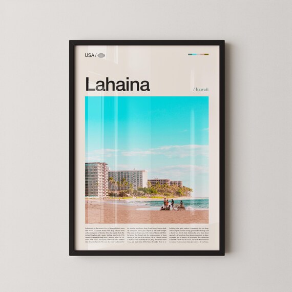 Lahaina Hawaii Beach Vintage Travel Photo Tropical Island Poster