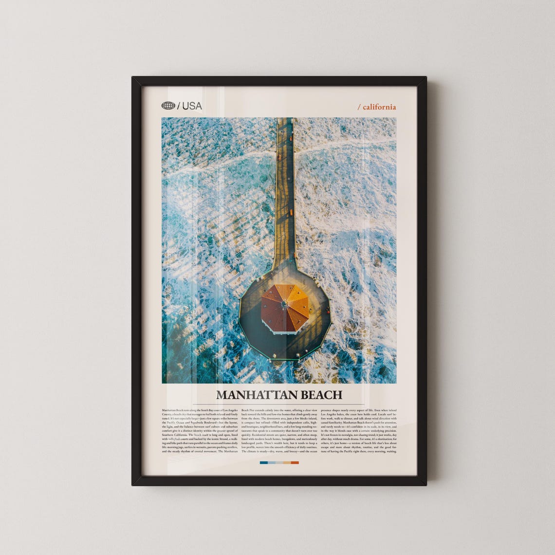 Manhattan Beach California Aerial Pier Roundhouse Photo Travel Poster