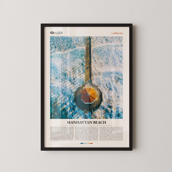 Manhattan Beach California Aerial Pier Roundhouse Photo Travel Poster