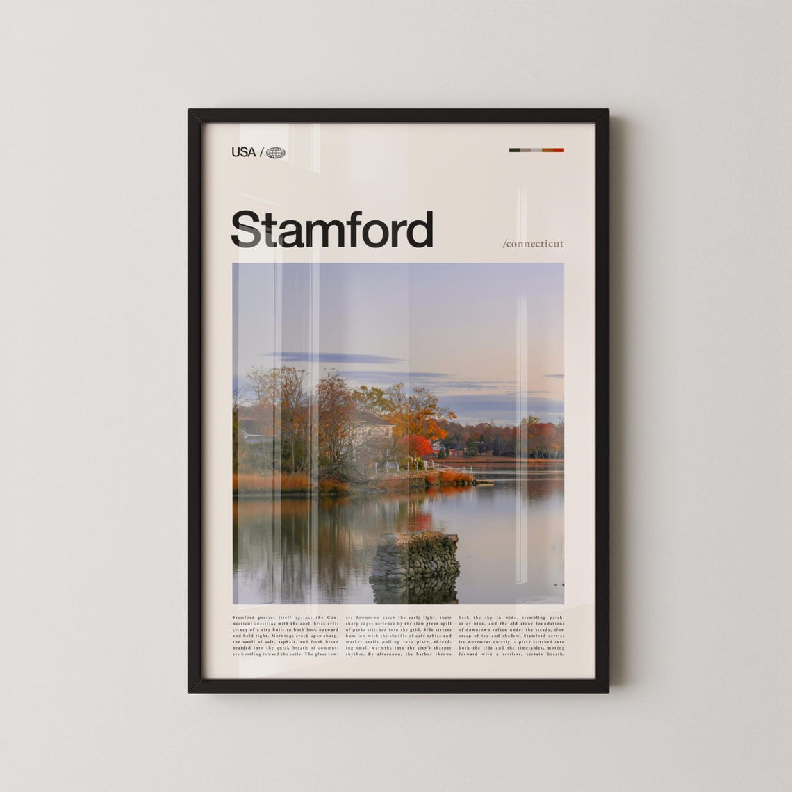 Stamford Connecticut Dawn Lake Reflection Old Stone Wall Poster