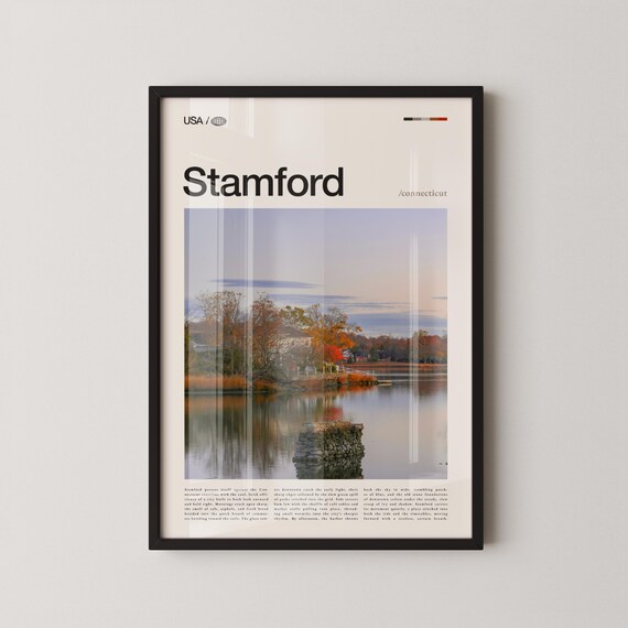 Stamford Connecticut Dawn Lake Reflection Old Stone Wall Poster