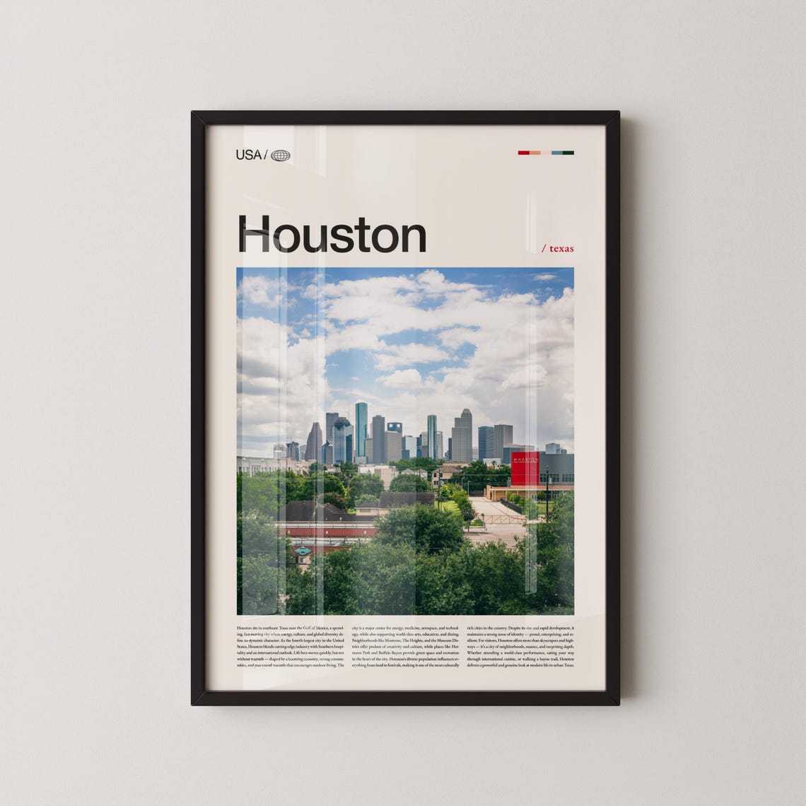 Houston Texas City Skyline Green Trees Panoramic Park View Poster