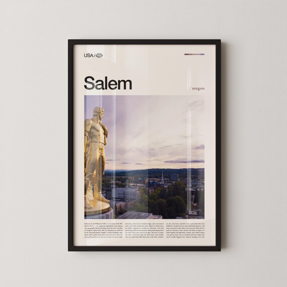 Salem Oregon Minimalist Photo Travel Poster USA Pacific Northwest