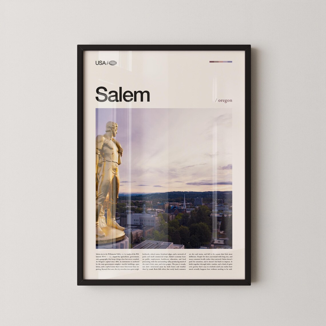 Salem Oregon Minimalist Photo Travel Poster USA Pacific Northwest
