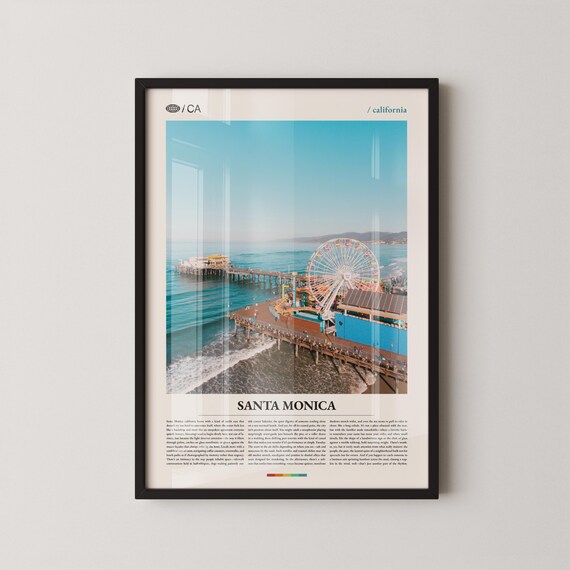 Santa Monica Pier Aerial Ferris Wheel Beach Editorial Travel Poster