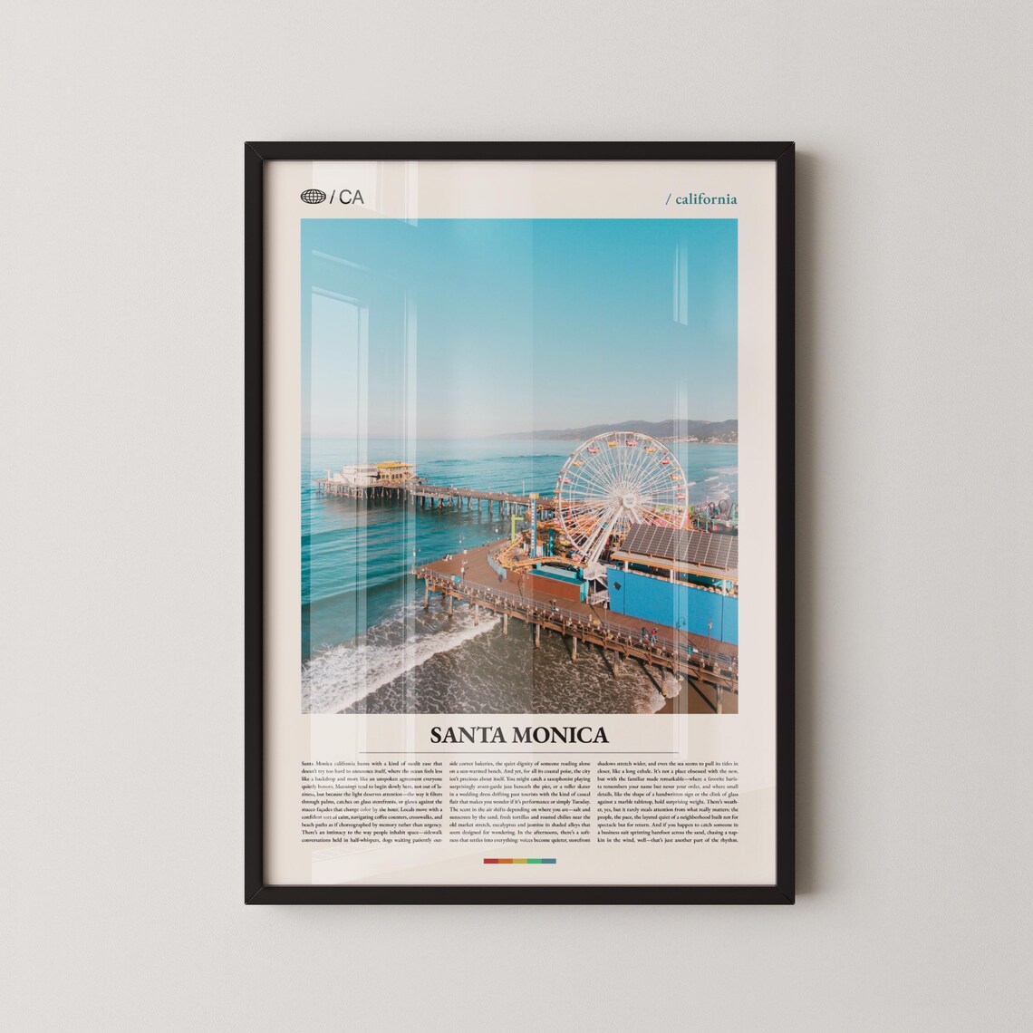 Santa Monica Pier Aerial Ferris Wheel Beach Editorial Travel Poster
