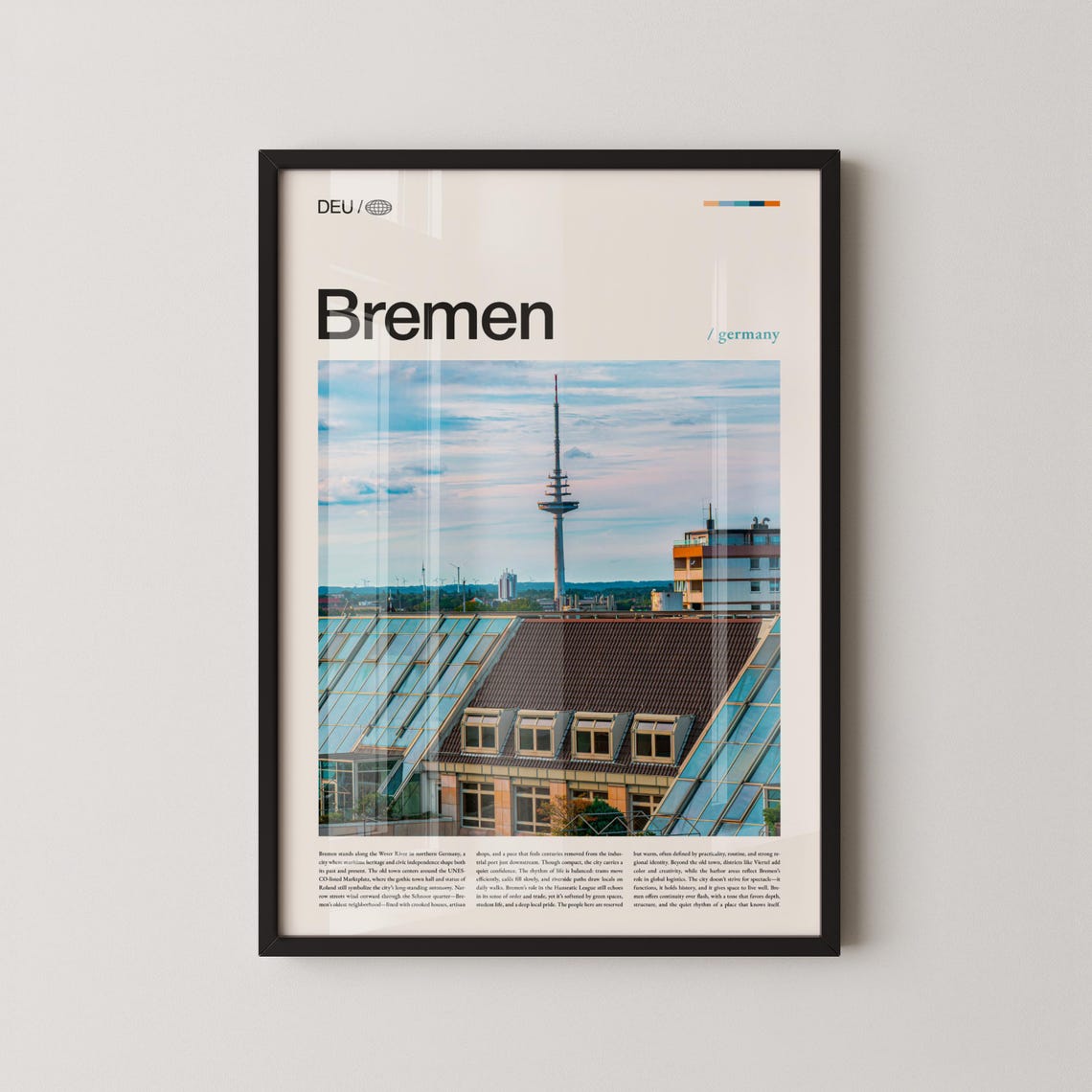 Bremen Germany Old Town Tower Photography Travel Poster Germany