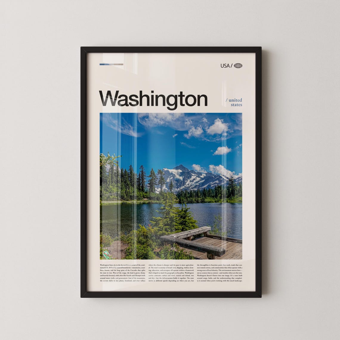 Washington State Alpine Lake Dock and Snowy Peak View Poster
