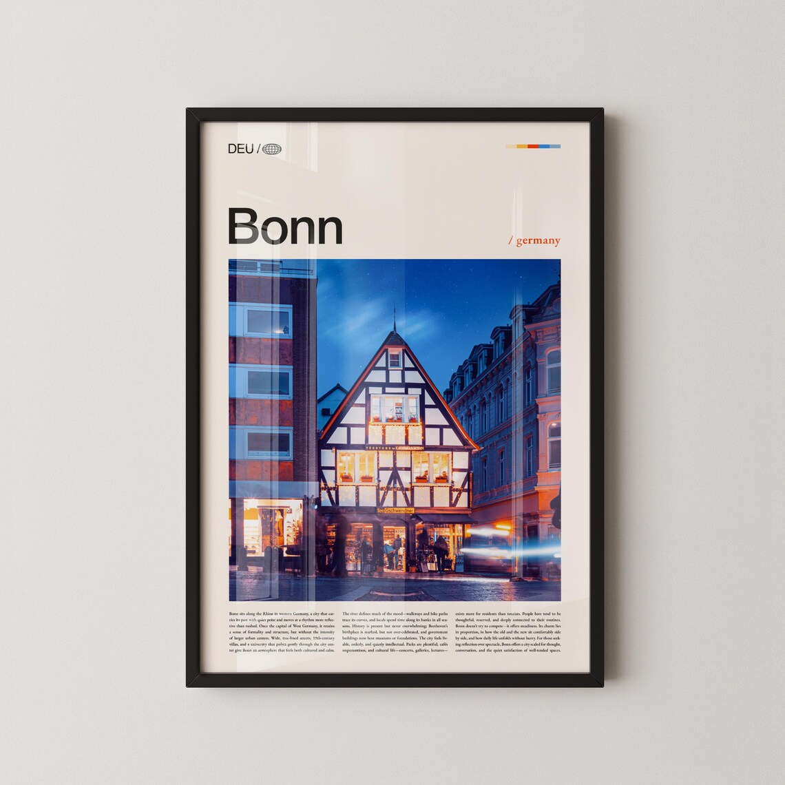 Bonn Germany Old Town Evening Editorial Style City Travel Poster