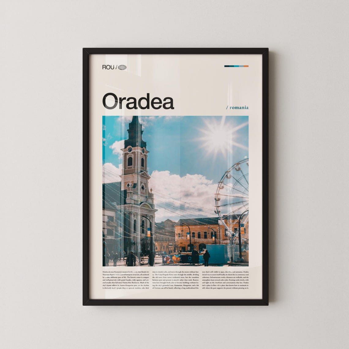 Oradea Romania Historic Clock Tower Daylight Cityscape Travel Poster