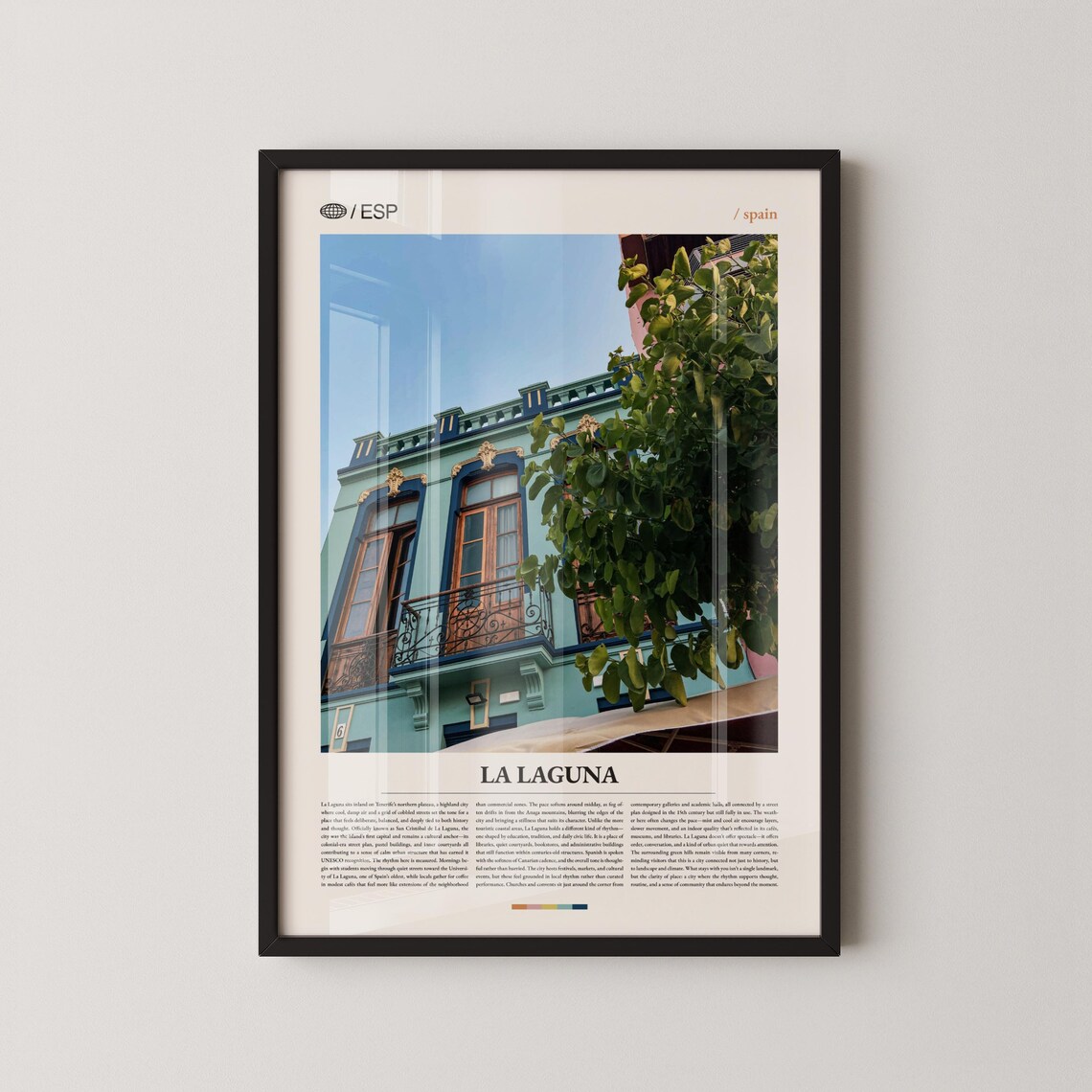 La Laguna Spain Teal Colonial Building Minimalist Travel Poster