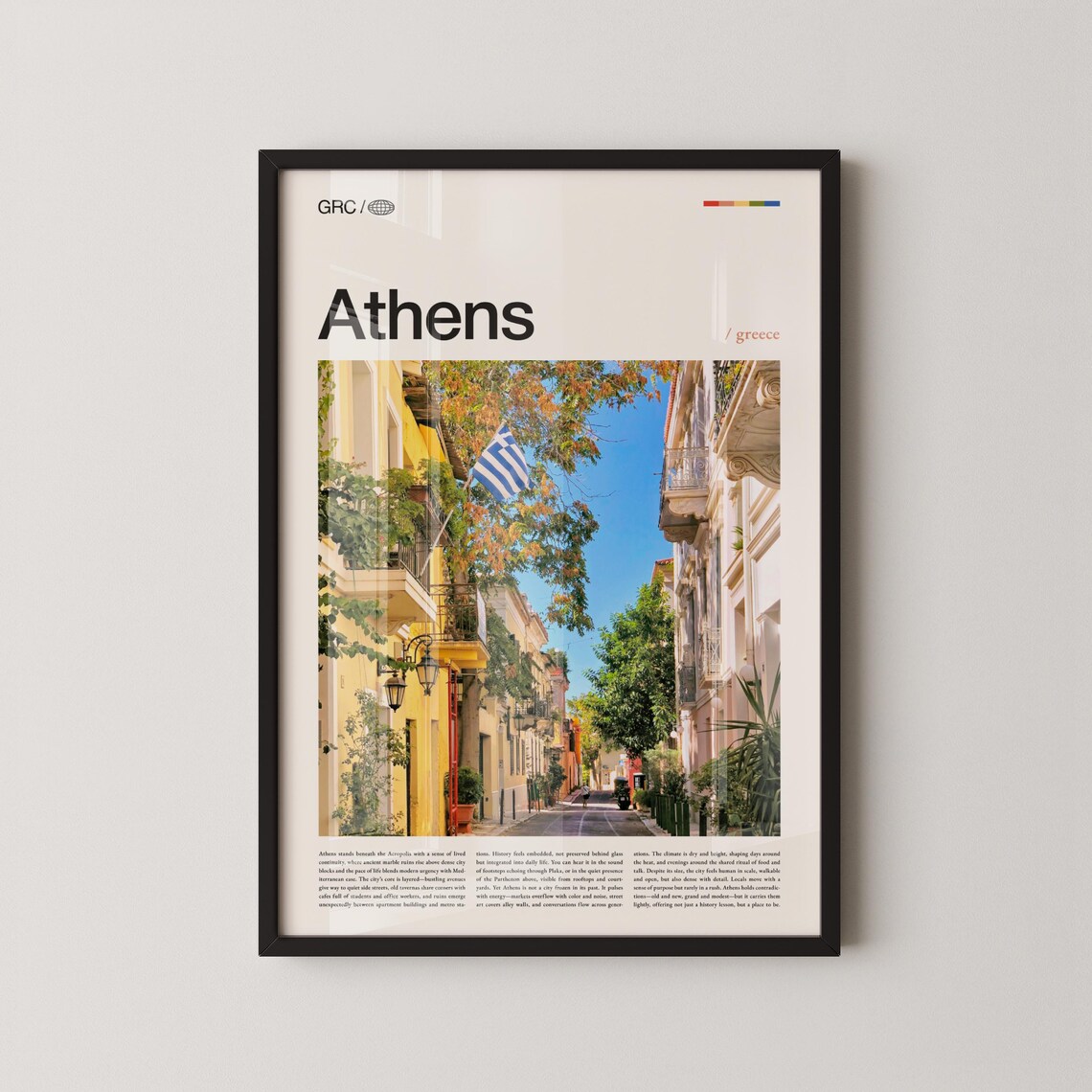 Athens Greece Plaka Street Scene Greek Flag Balcony Photography Poster