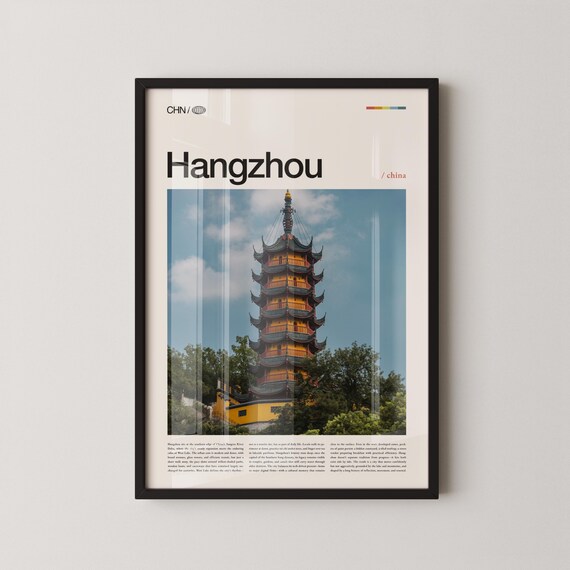 Hangzhou China Multi Tiered Pagoda Temple Against Blue Sky Photo Art Poster