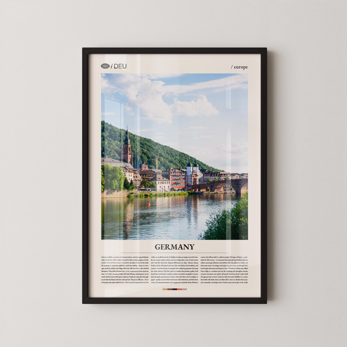 Germany Old Town on River with Church Spire Sunny Travel Poster