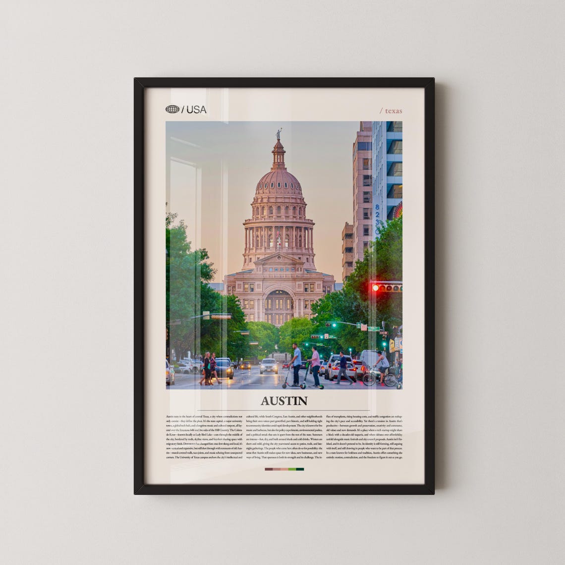 Austin Texas State Capitol Congress Avenue Travel Poster with Text
