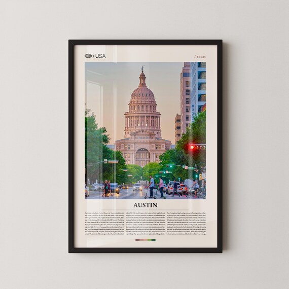 Austin Texas State Capitol Congress Avenue Travel Poster with Text