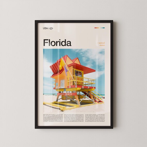 Florida Miami Beach Lifeguard Stand Blue Sky Photo Travel Poster