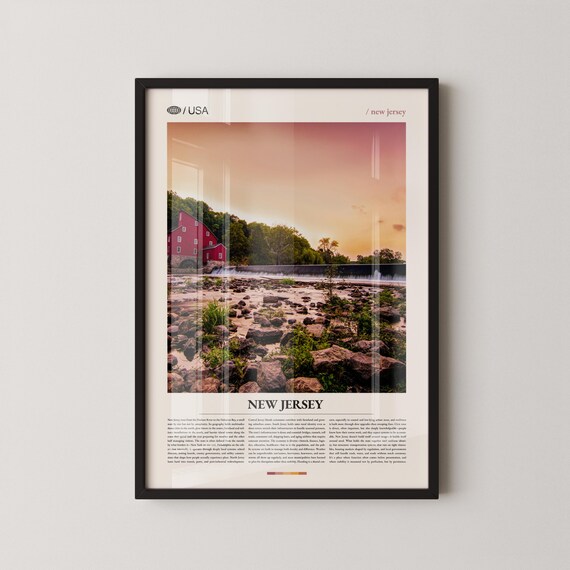 Historic New Jersey Red Mill on Rocky River at Sunset Travel Poster
