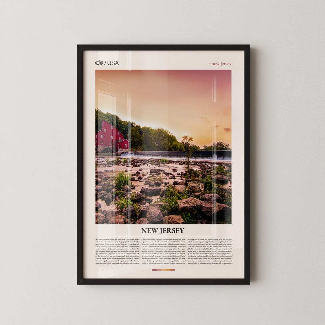 Historic New Jersey Red Mill on Rocky River at Sunset Travel Poster