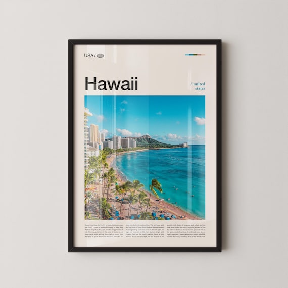 Hawaii Waikiki Beach Aerial Palms Hotels Modern Travel Photography Poster