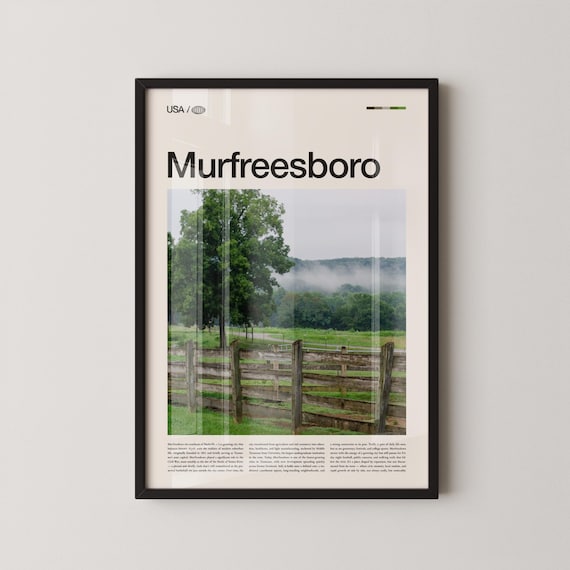 Murfreesboro Tennessee Bold Title Rustic Farm Fence Travel Poster