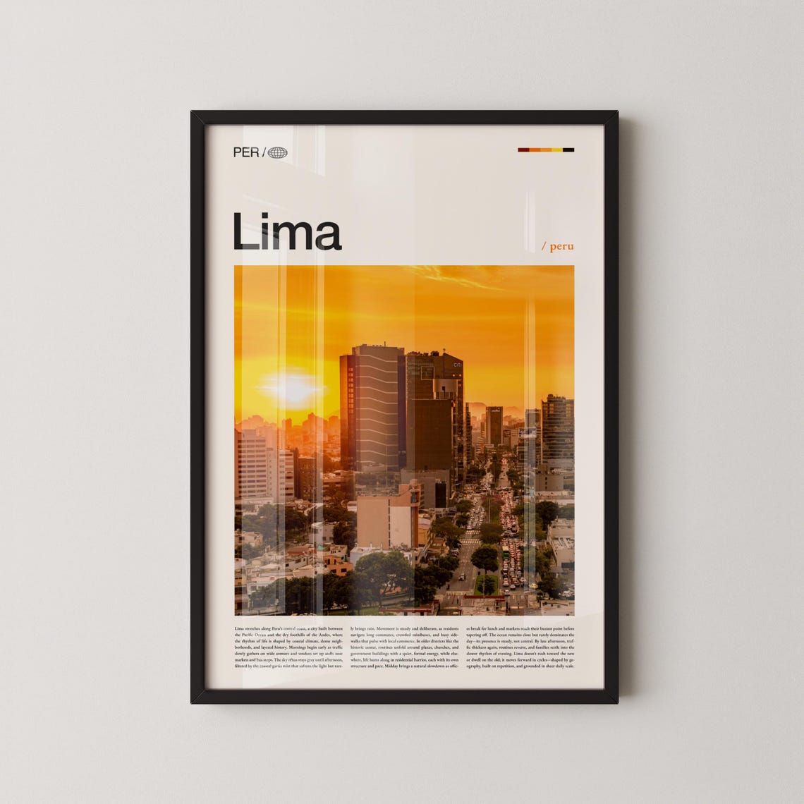 Lima Peru Sunset Skyline Boulevard Magazine Style Travel Poster