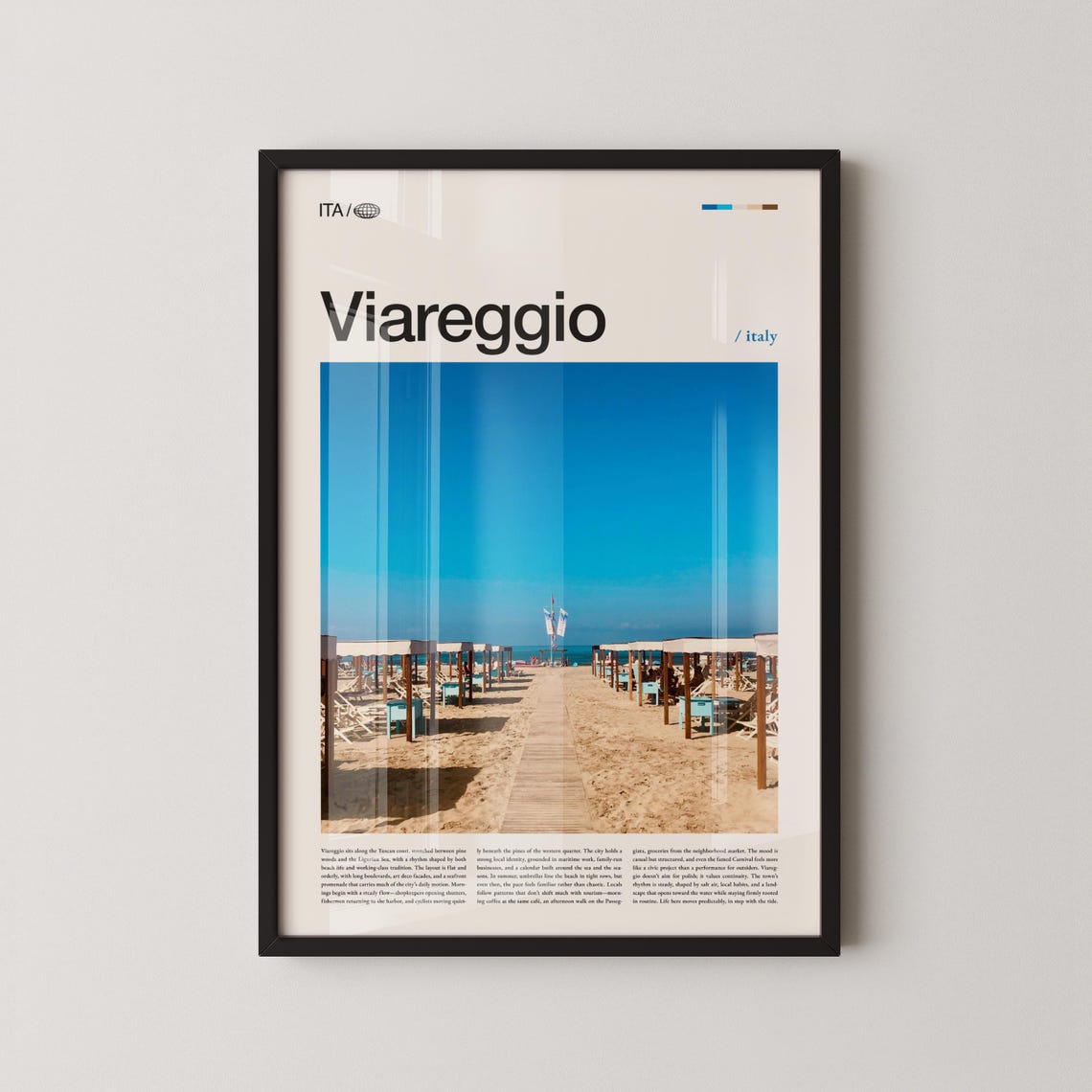 Viareggio Italy Beach Poster With Sandy Shore Lined By Classic Cabanas