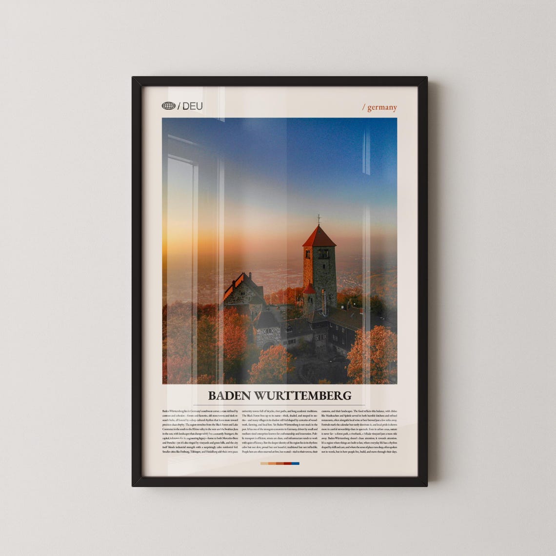 Baden Wurttemberg Germany Sunset Historic Castle Town Travel Poster