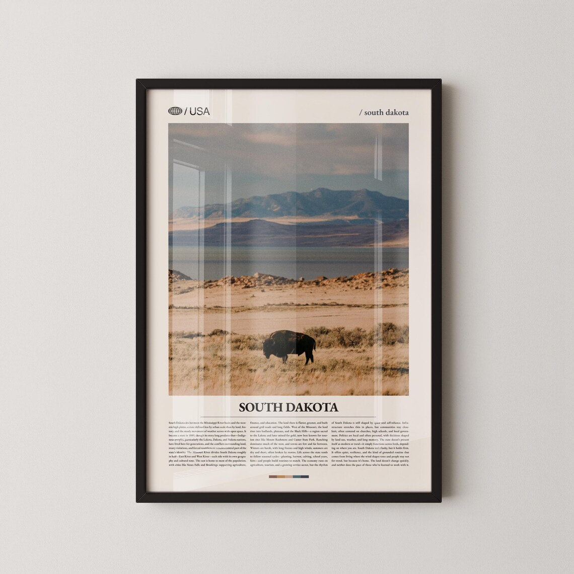 South Dakota Bison Prairie Mountains Wildlife Photography Poster