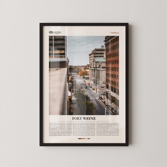 Fort Wayne Indiana Downtown Street City Skyline Travel Poster