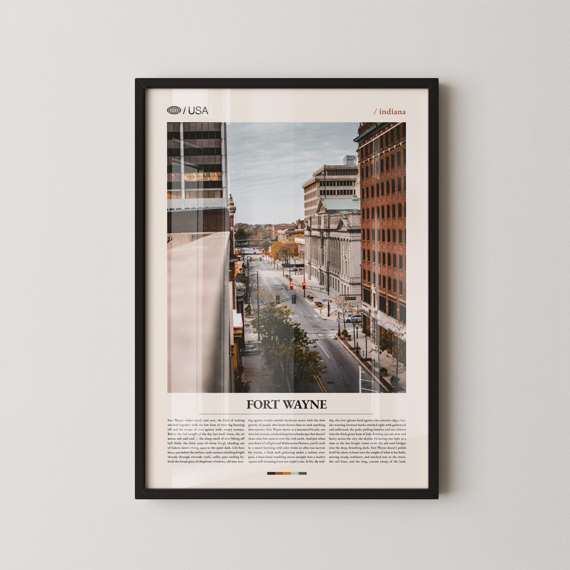 Fort Wayne Indiana Downtown Street City Skyline Travel Poster