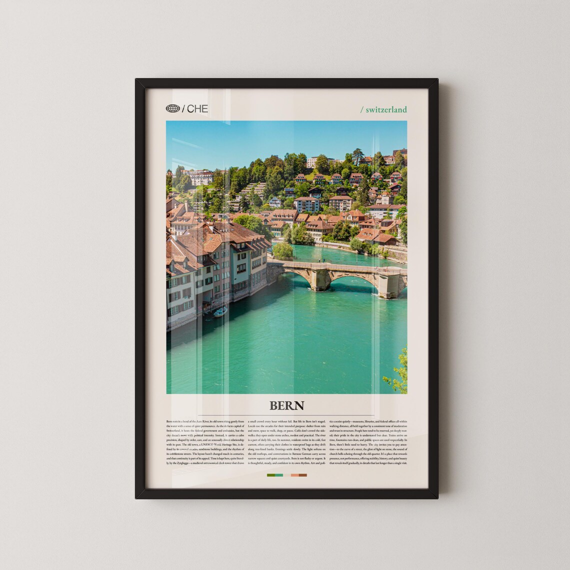 Bern Switzerland Wall Art Historic Old Town And River Landscape Print Poster Scenic Swiss Capital Photography European Heritage