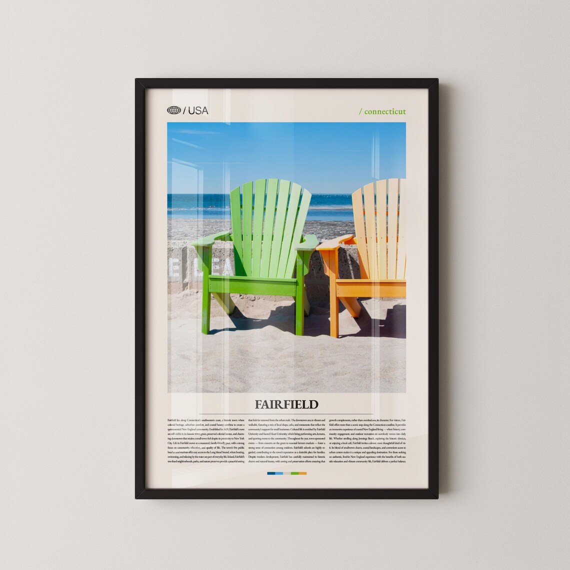 Fairfield Connecticut Beach Poster Colorful Adirondack Chairs Seaside
