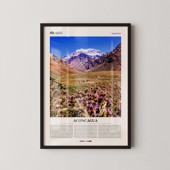 Aconcagua Print Wall Art Poster Photography South Mountain Peaks Andes Decor