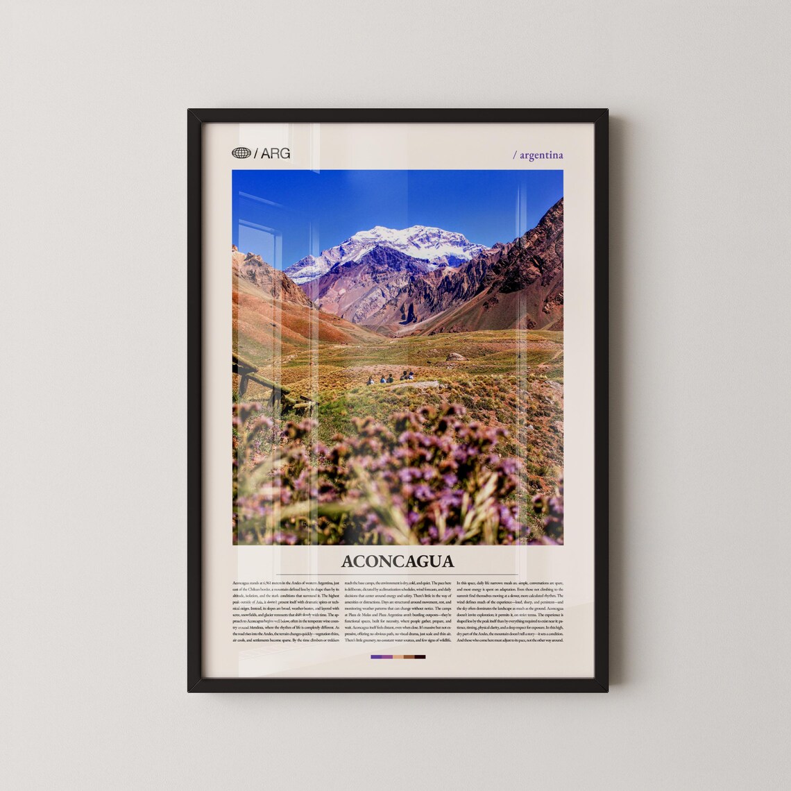Aconcagua Snowy Peak Valley Travel Poster Argentina Andes Photography