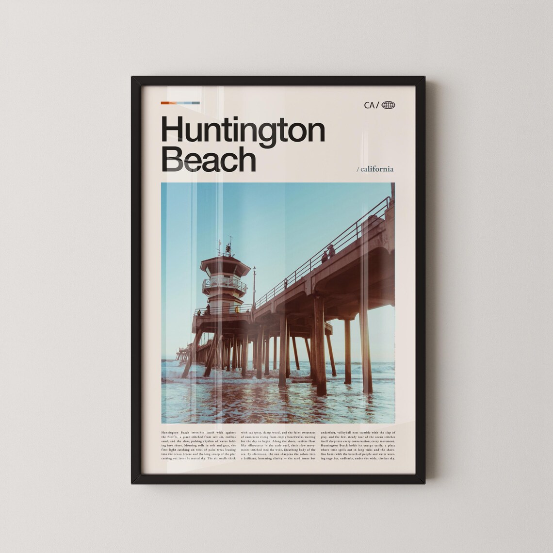 Huntington Beach Pier Tower Ocean Waves Photo City Travel Poster