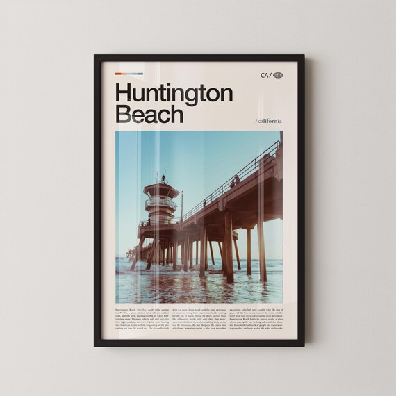 Huntington Beach Pier Tower Ocean Waves Photo City Travel Poster