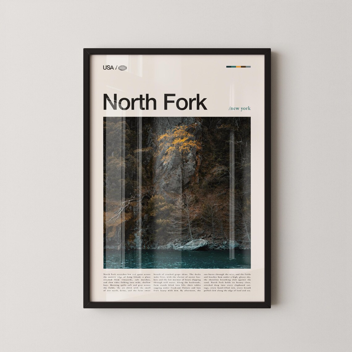 North Fork New York Rocky Autumn Coastline Modern Travel Poster