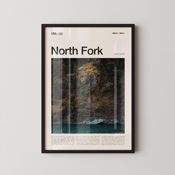 North Fork New York Rocky Autumn Coastline Modern Travel Poster