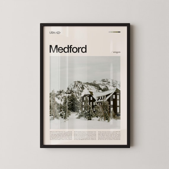 Medford Oregon Snowy Mountain Lodge Winter Photography Poster