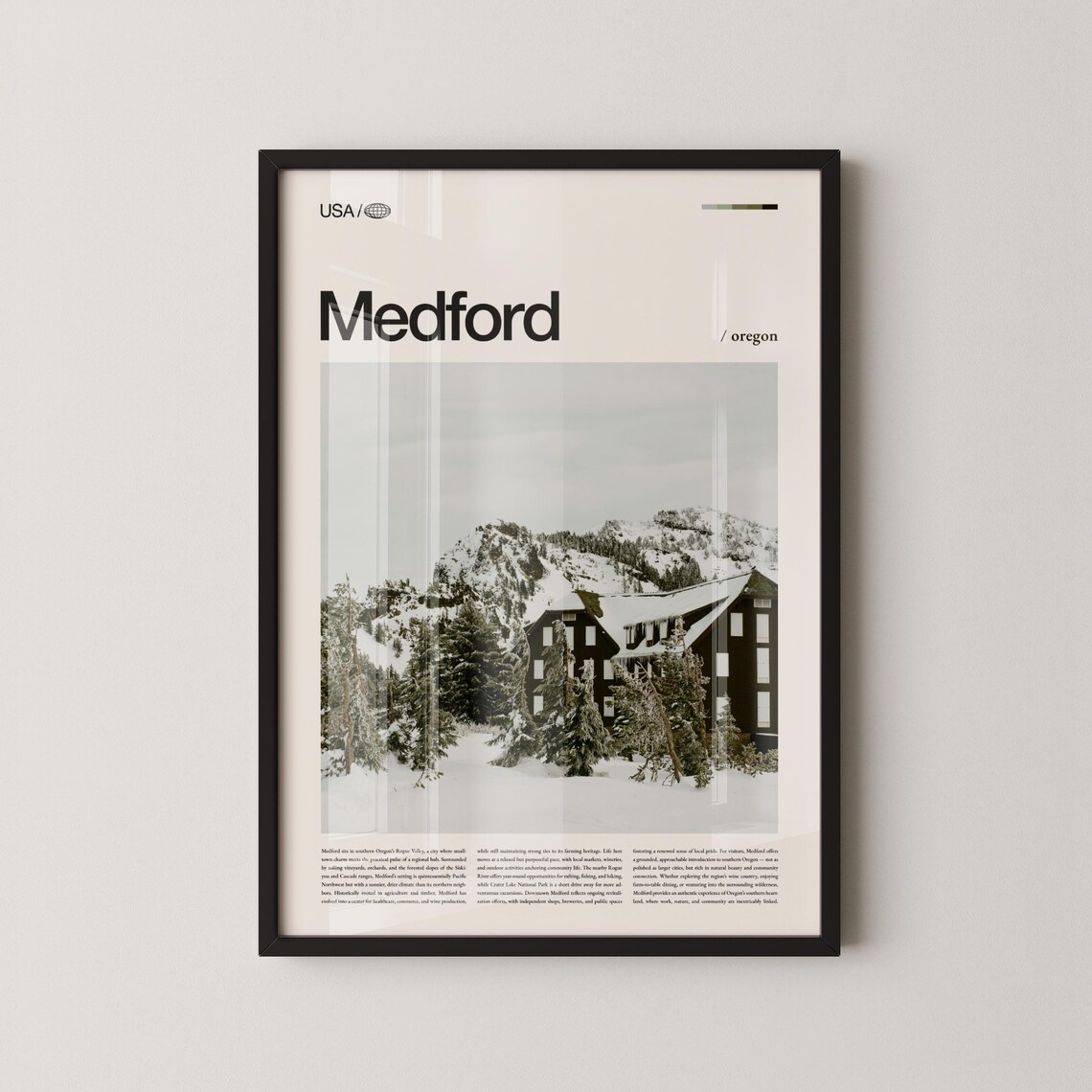 Medford Oregon Snowy Mountain Lodge Winter Photography Poster